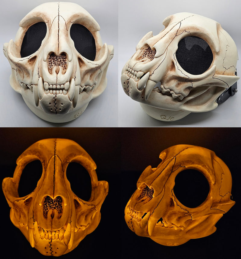 Glow in the Dark Skeletal Feline Cut and Hinged Mask